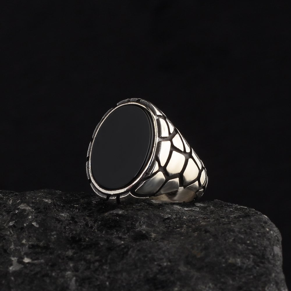 925 Sterling Silver Men's Ring with Onyx Stone