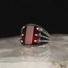 925 Sterling Silver Men's Ring with Red Agate Stone