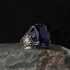 925 Sterling Silver Men's Ring with Baguette Stone and Sapphire Stone