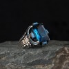 925 Sterling Silver Men's Ring with Baguette Stone and Aquamarine Stone