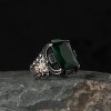 925 Sterling Silver Men's Ring with Baguette Stone and Green Zircon Stone
