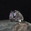 Mystic Topaz Stone Hand Engraved  925 Sterling Silver Men's Ring