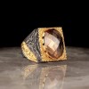 Hand Engraved , Rhodium Plated, Handcrafted, Citrine Stone, 925 Sterling Silver Men's Ring