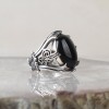 Men's Silver Ring with Onyx Stone Sword and Monogram
