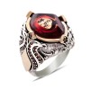 925 Sterling Silver Men's Ring with Crescent and Star Amber Stone