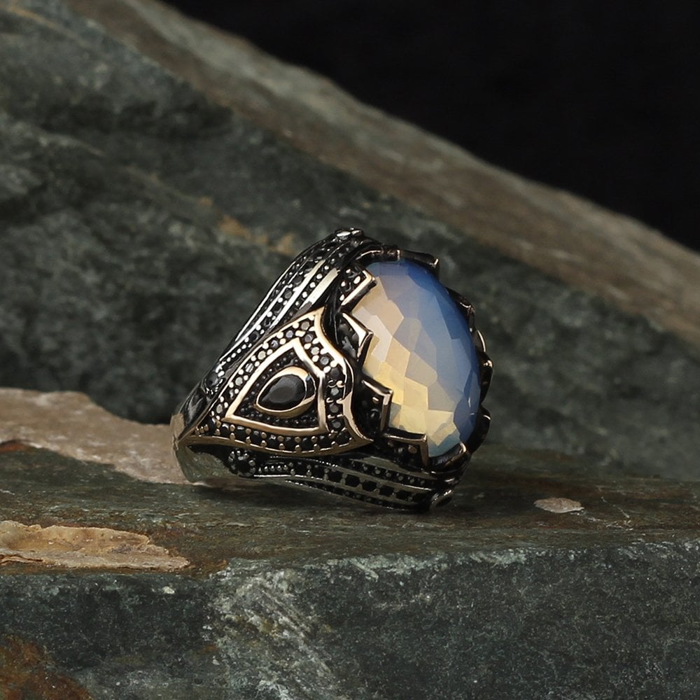 925 Sterling Silver Men's Ring with Moonstone Stone