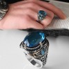 925 Sterling Silver Men's Ring with Blue Topaz Stone