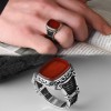 925 Sterling Silver Men's Ring with Agate Stone