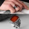 925 Sterling Silver Men's Ring with Agate Stone