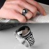 925 Sterling Silver Men's Ring with Black Zircon Stone