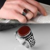 925 Sterling Silver Men's Ring with Agate Stone