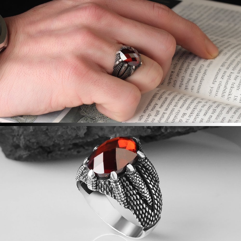 Claw Model Zircon Stone 925 Sterling Silver Men's Ring