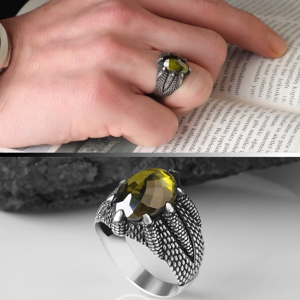 Claw Model Zircon Stone 925 Sterling Silver Men's Ring