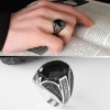 925 Sterling Silver Men's Ring with Black Zircon Stone