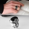 925 Sterling Silver Men's Ring with Black Zircon Stone