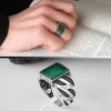 925 Sterling Silver Men's Ring with Green Agate Stone