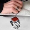 925 Sterling Silver Men's Ring with Agate Stone