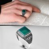 925 Sterling Silver Men's Ring with Green Agate Stone