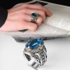 925 Sterling Silver Men's Ring with Blue Topaz Stone