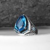 Zircon Stone Hand Engraved  925 Sterling Silver Men's Ring