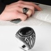 925 Sterling Silver Men's Ring with Black Zircon Stone