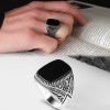 Onyx Stone Hand Engraved  925 Sterling Silver Men's Ring