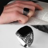 Onyx Stone Hand Engraved  925 Sterling Silver Men's Ring