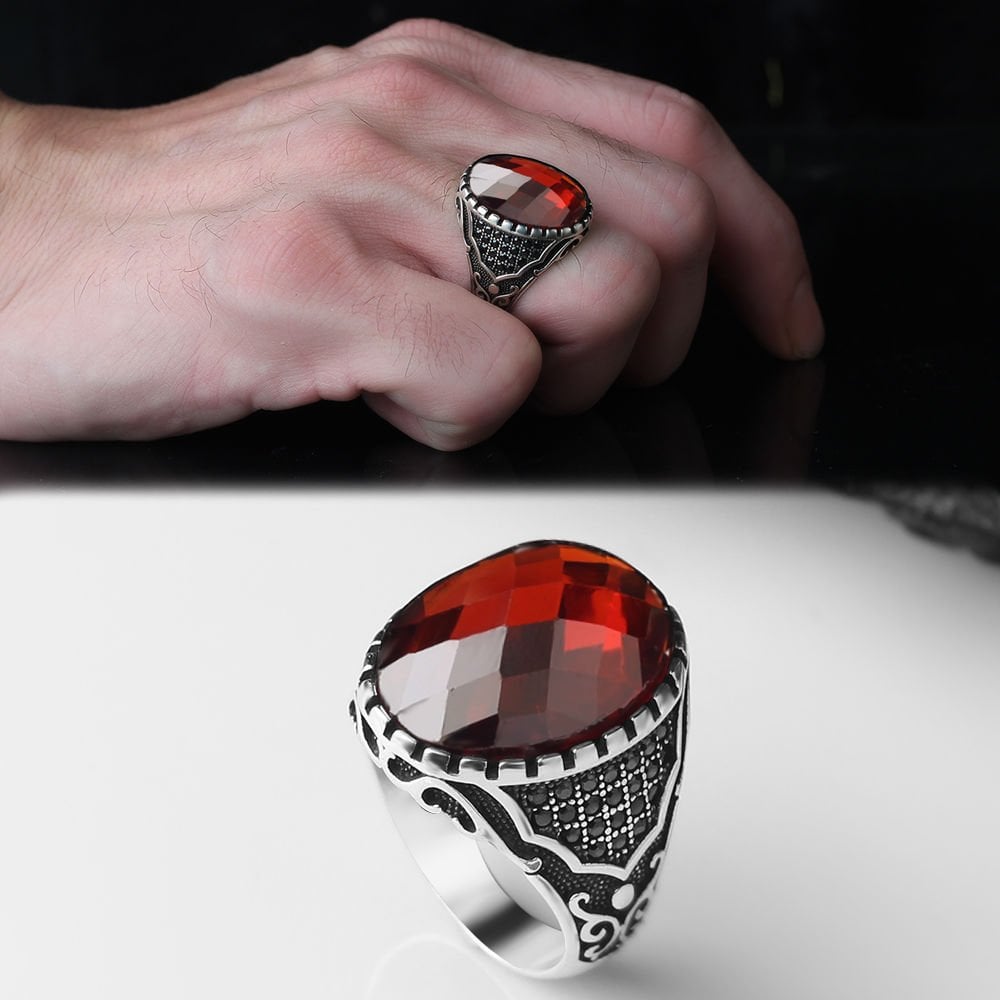 925 Sterling Silver Men's Ring with Zircon Stone