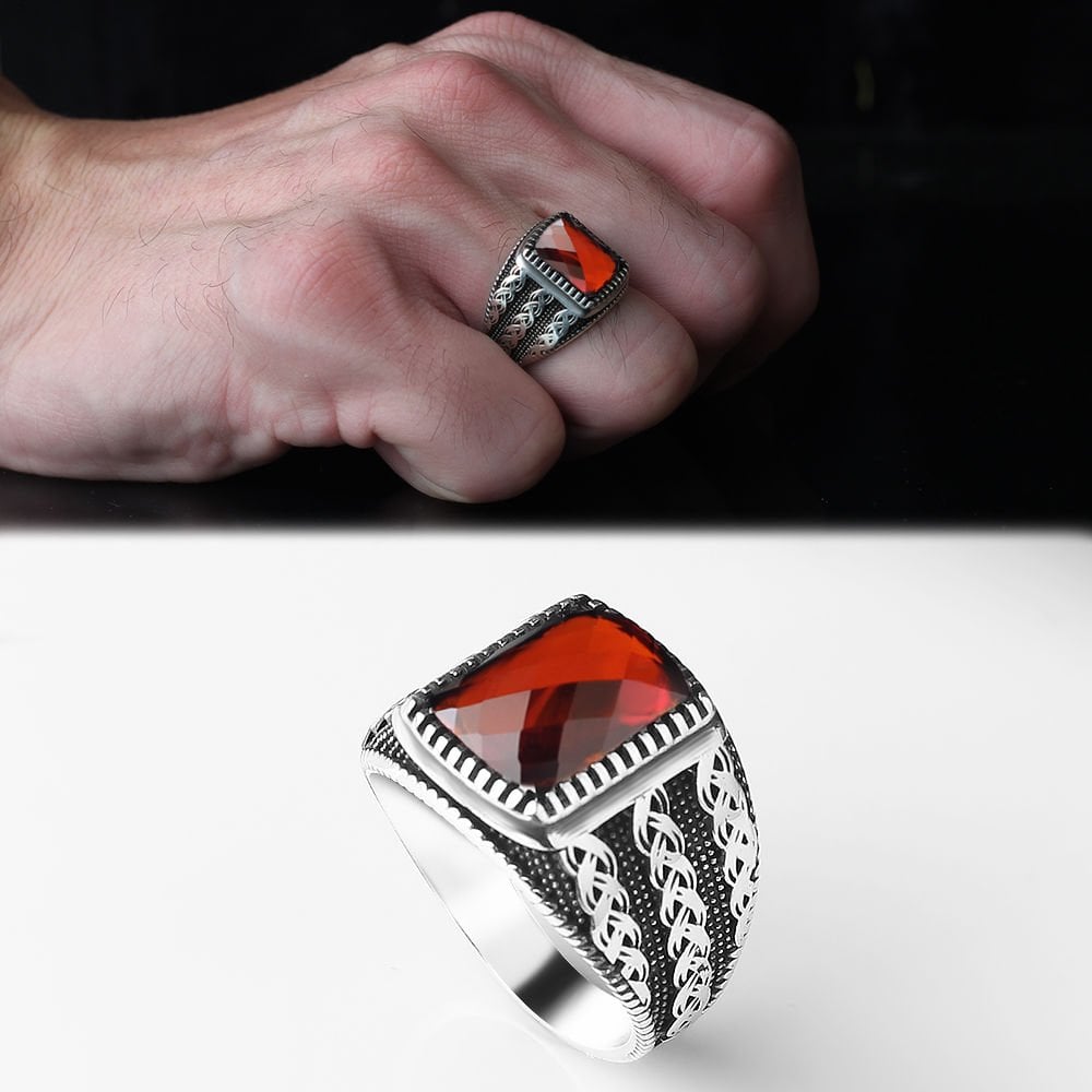 925 Sterling Silver Men's Ring with Zircon Stone