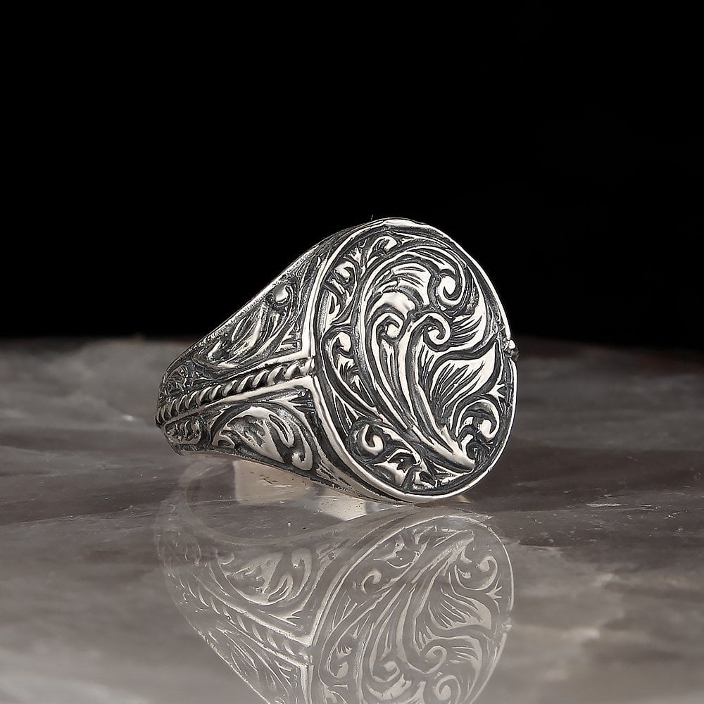 Handmade Hand Engraved  925 Sterling Silver Men's Ring