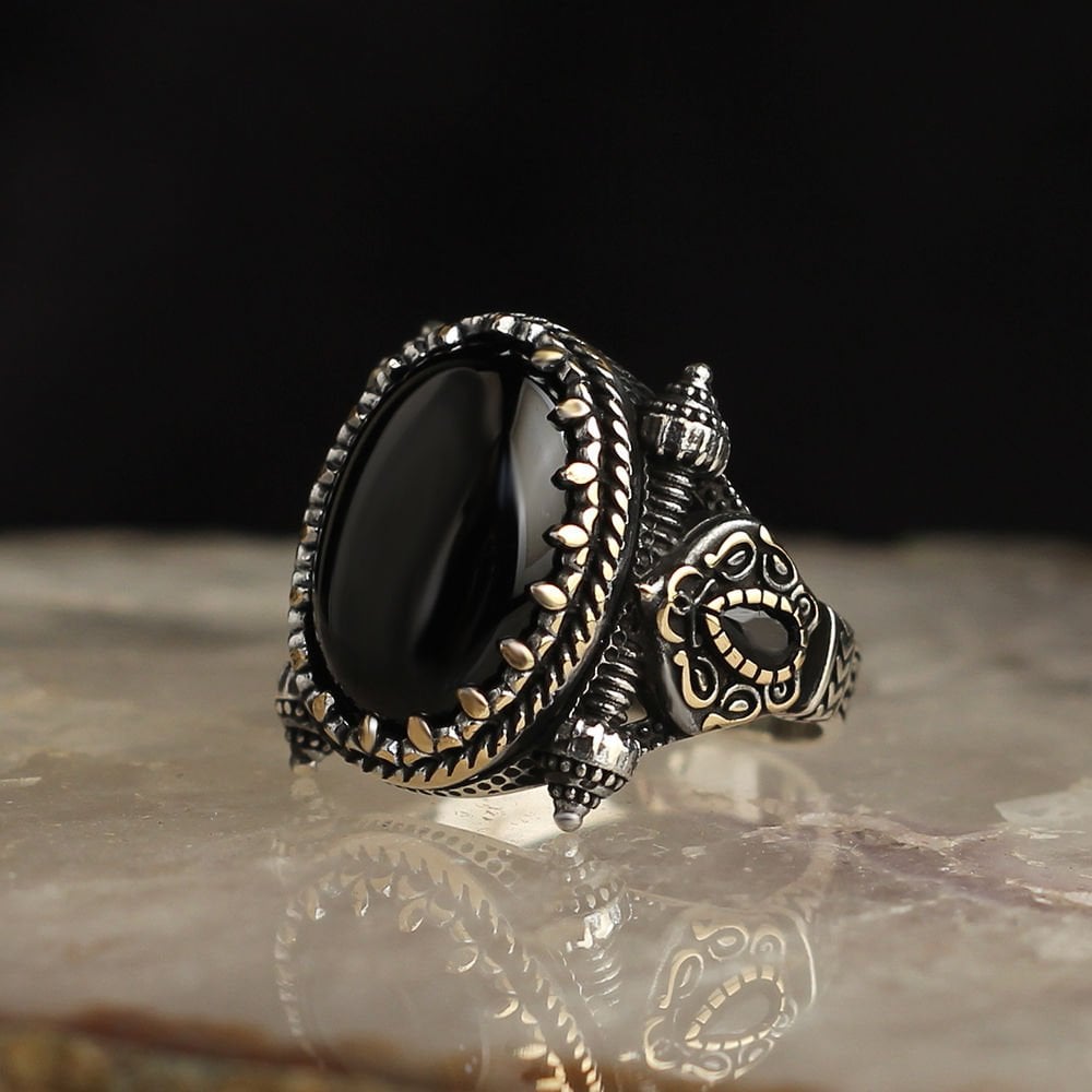925 Sterling Silver Men's Ring with Onyx Stone