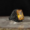 925 Sterling Silver Men's Ring with Citrine Stone