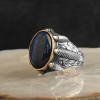 925 Sterling Silver Men's Ring with Blue Tiger's Eye Stone