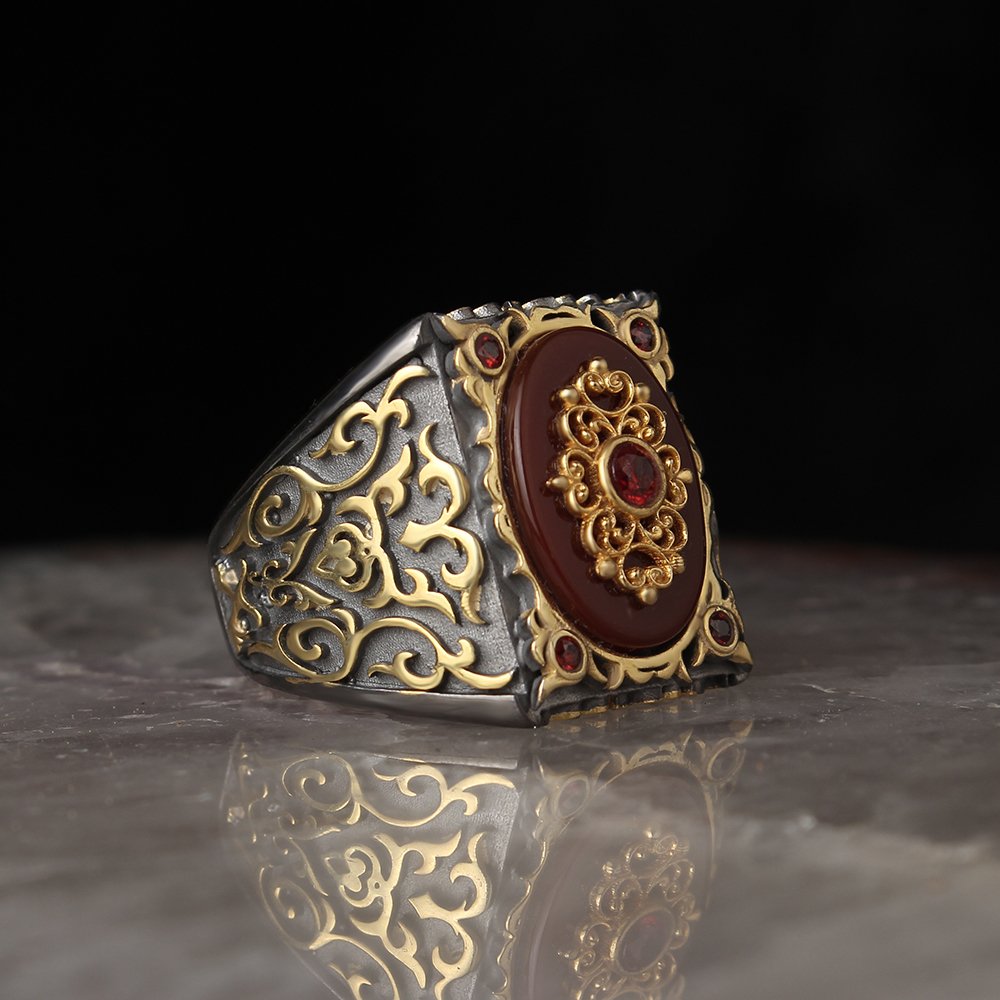 Rhodium Plated Agate Stone Silver Ring