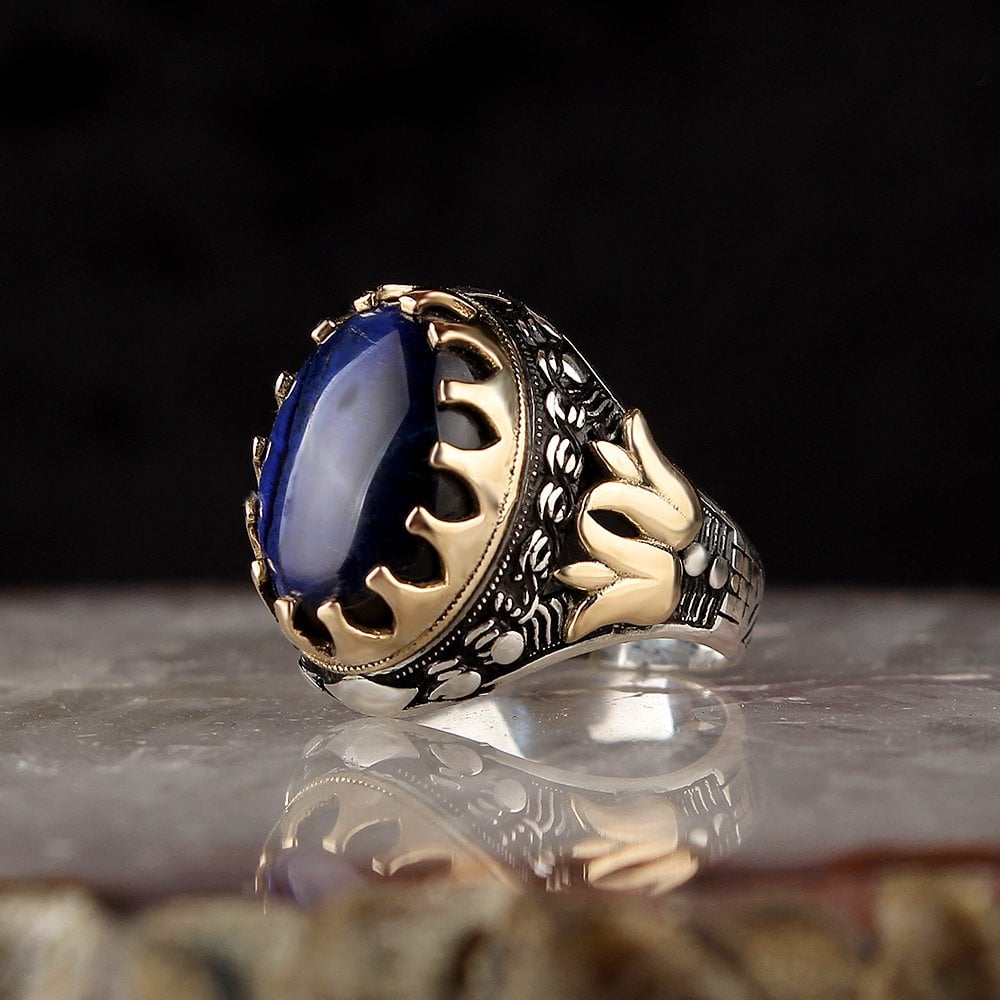 925 Sterling Silver Ring with Parliament Blue Cat's Eye Stone