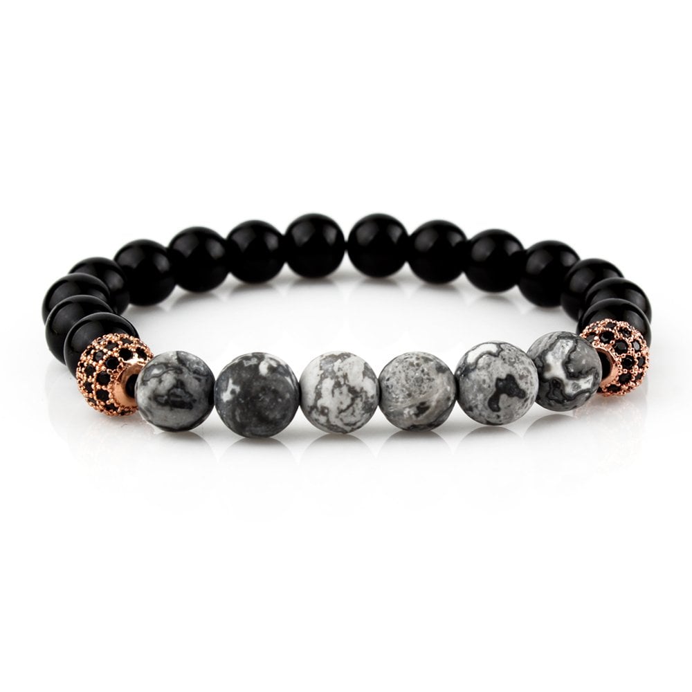 Natural Stone Bracelet with Onyx and Jasper Stones
