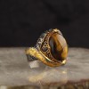 925 Sterling Silver Men's Ring with Rhodium Plated Tiger's Eye Stone