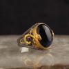 Rhodium Plated 925 Sterling Silver Men's Ring with Blue Tiger's Eye Stone