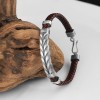 Hand Engraved  Model 925 Sterling Silver Leather Bracelet for Men