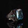 925 Sterling Silver Men's Ring with Aquamarine Stone