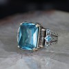 Chain Series 925 Sterling Blue Topaz Stone Men's Silver Ring