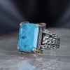 Chain Series 925 Sterling Silver Men's Ring with Paraiba Stone