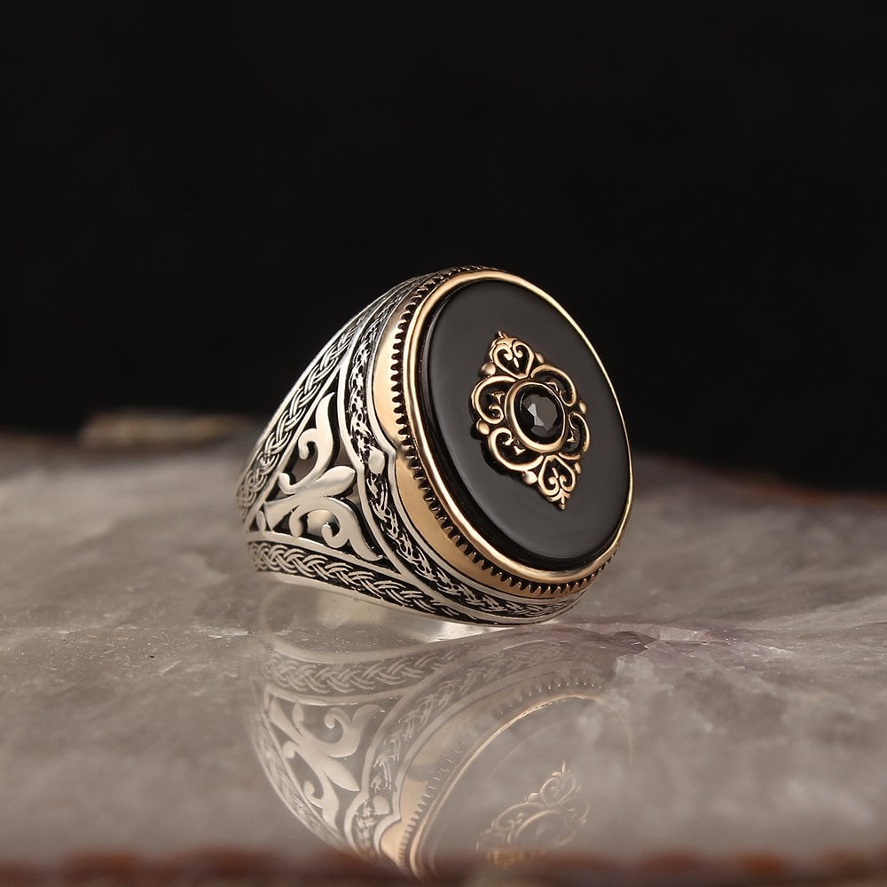 925 Sterling Silver Men's Ring with Onyx Stone