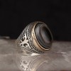 925 Sterling Silver Men's Ring with Agate Stone