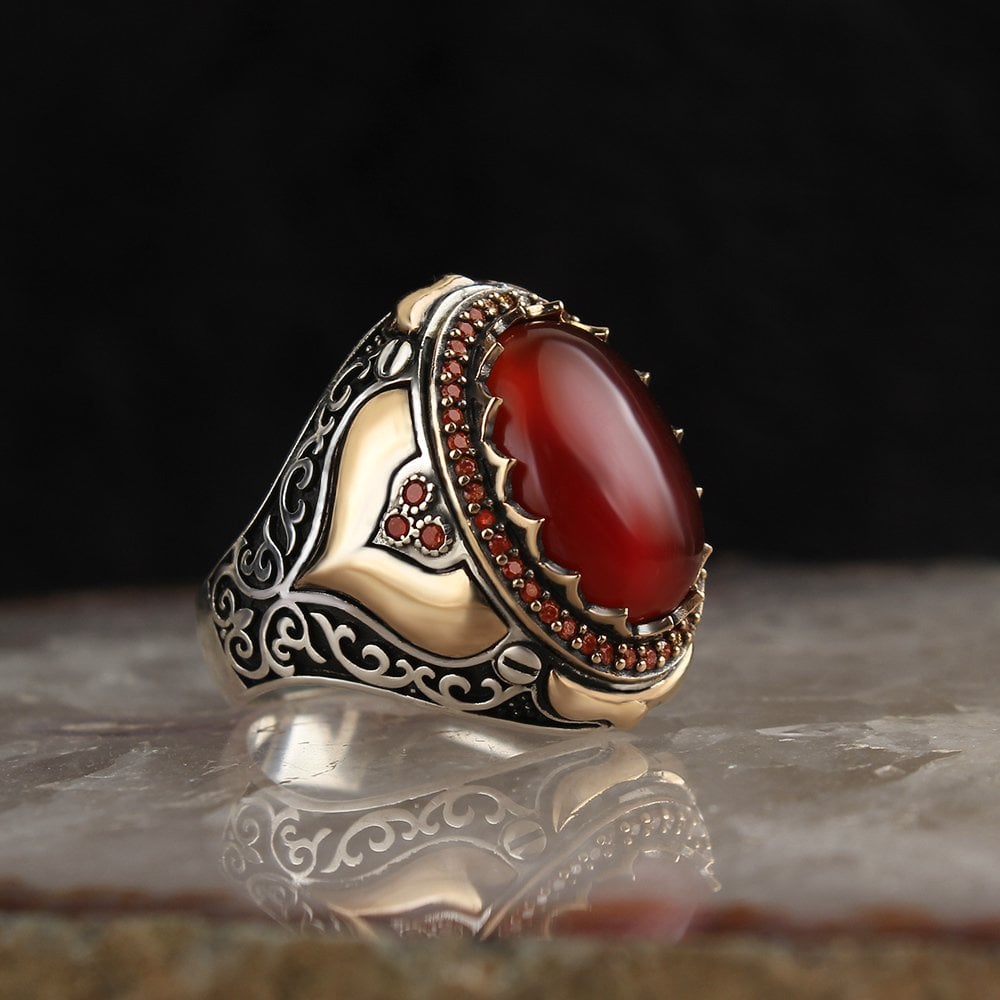 Men's Silver Ring with Agate Stone