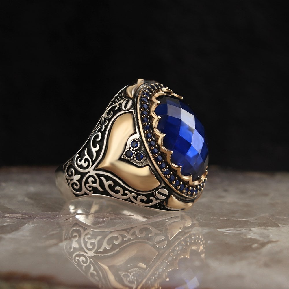 Men's Silver Ring with Blue Zircon Stone