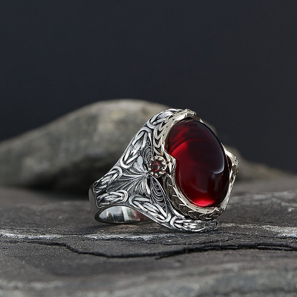 King Chain Model Zircon Stone 925 Sterling Silver Men's Ring