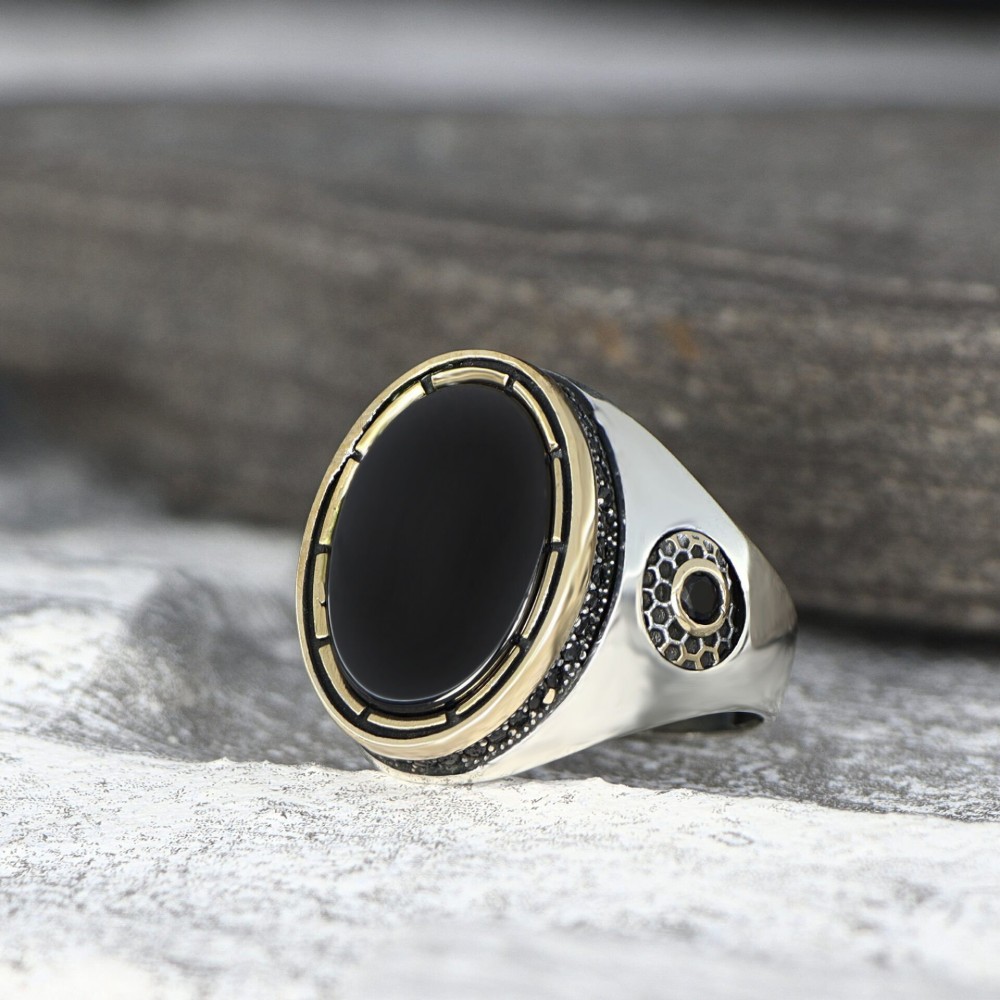925 Sterling Silver Men's Ring with Onyx Stone