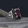 925 Sterling Silver Men's Ring with Garnet Stone