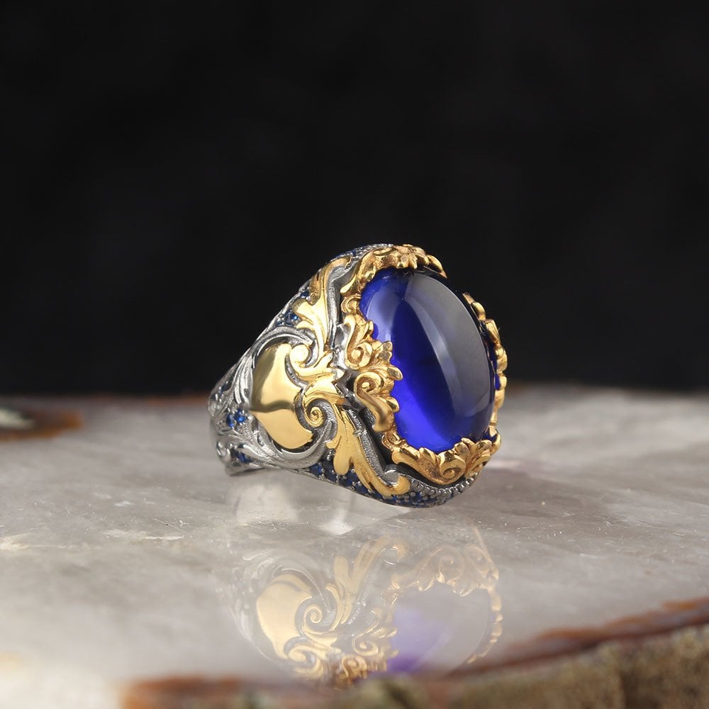 925 Sterling Silver Men's Ring with Rhodium Plated Zircon Stone